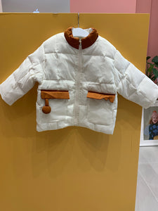 Mr. Branca White Down Jacket with Brown collar