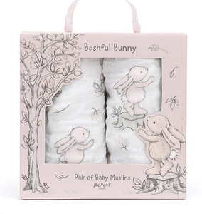 Jellycat Bashful Pink Bunny Pair of Muslins