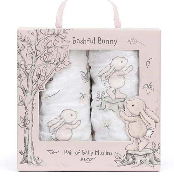 Jellycat Bashful Pink Bunny Pair of Muslins